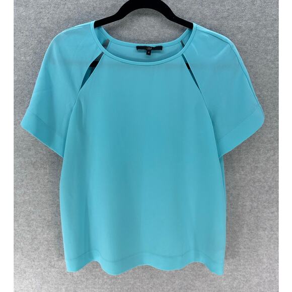 Tibi Women's sz 4 Blue Flowy Blouse Cut Out Workwear Classy Modest Dressy Casual - Picture 1 of 7